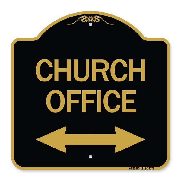 Signmission Church Parking W/ Bidirectional Arrow, Black & Gold Aluminum Sign, 18" x 18", BG-1818-24273 A-DES-BG-1818-24273 - main